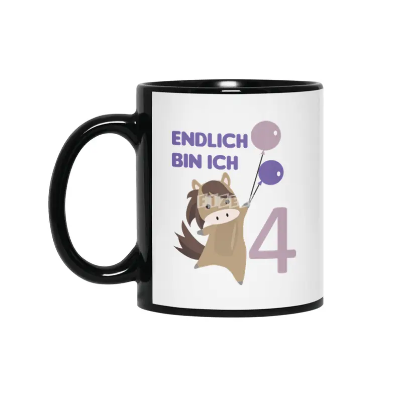 Horse 4th Birthday For Kids 4 Years Old Purple Siyah Kupa