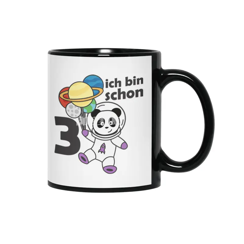 Panda Space Planet Three Years Old 3 Years Siyah Kupa