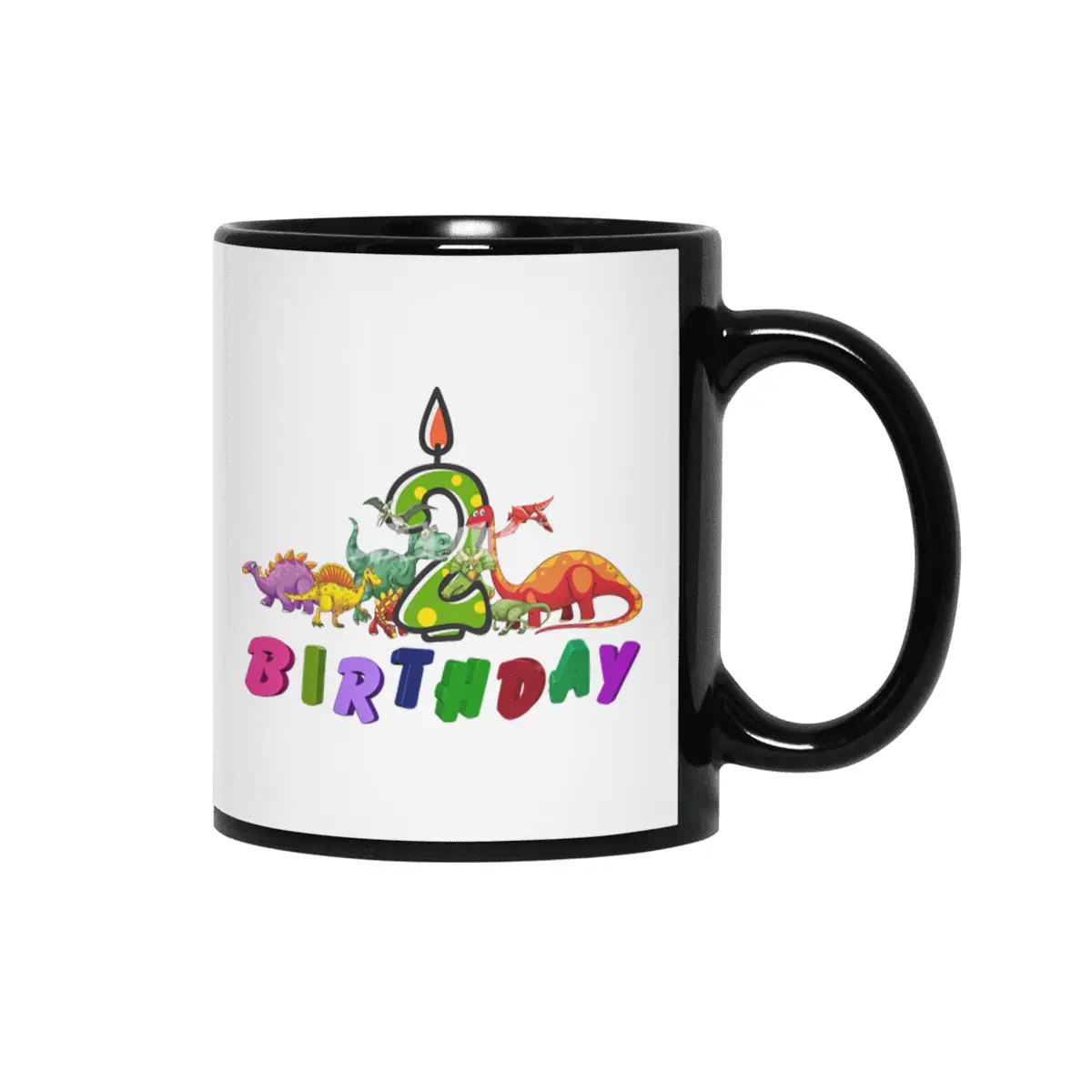 2nd Birthday Dinosaur two years old Dino Gift Boy Siyah Kupa