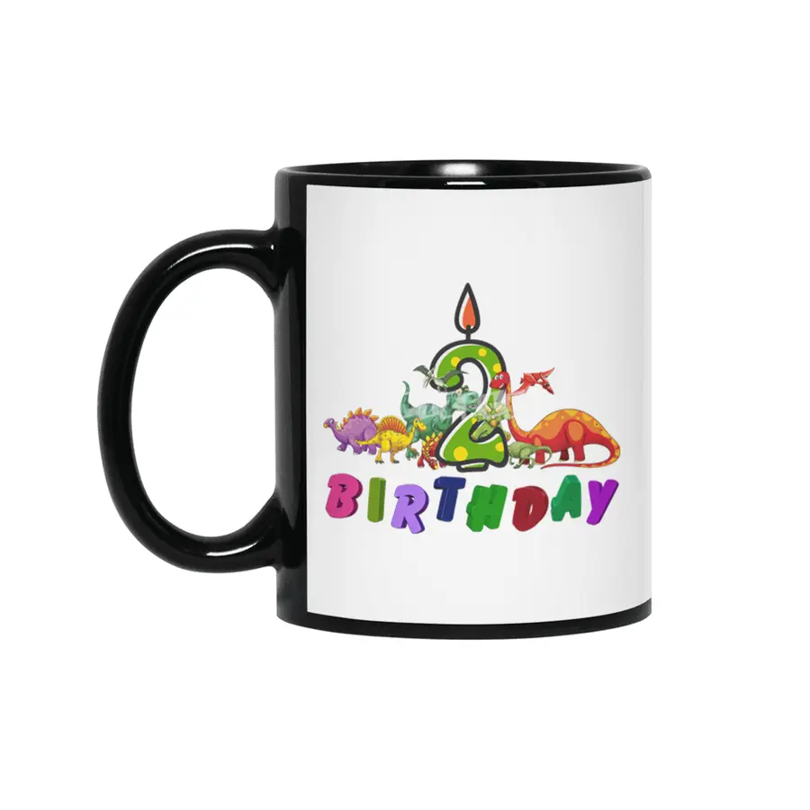 2nd Birthday Dinosaur two years old Dino Gift Boy Siyah Kupa