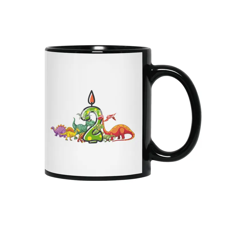2nd Birthday Dinosaur two years old Dino Gift Boy Siyah Kupa