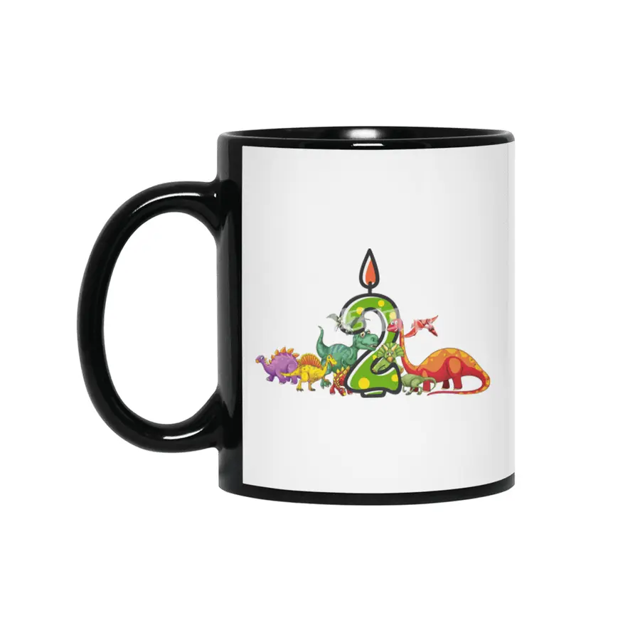 2nd Birthday Dinosaur two years old Dino Gift Boy Siyah Kupa