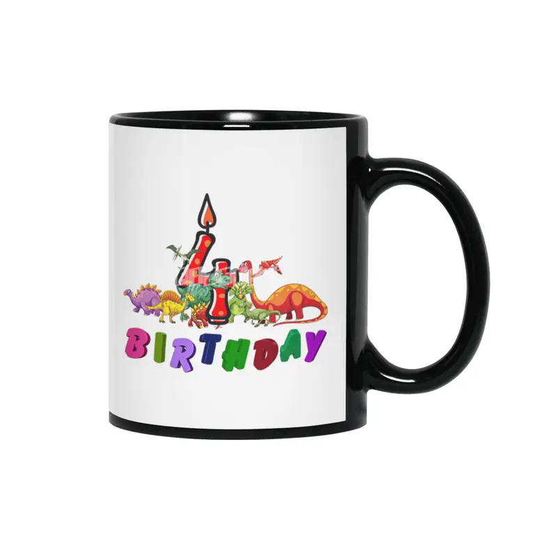 4th Birthday Dinosaur Dino Gift Boy four years old Siyah Kupa