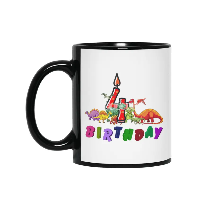 4th Birthday Dinosaur Dino Gift Boy four years old Siyah Kupa