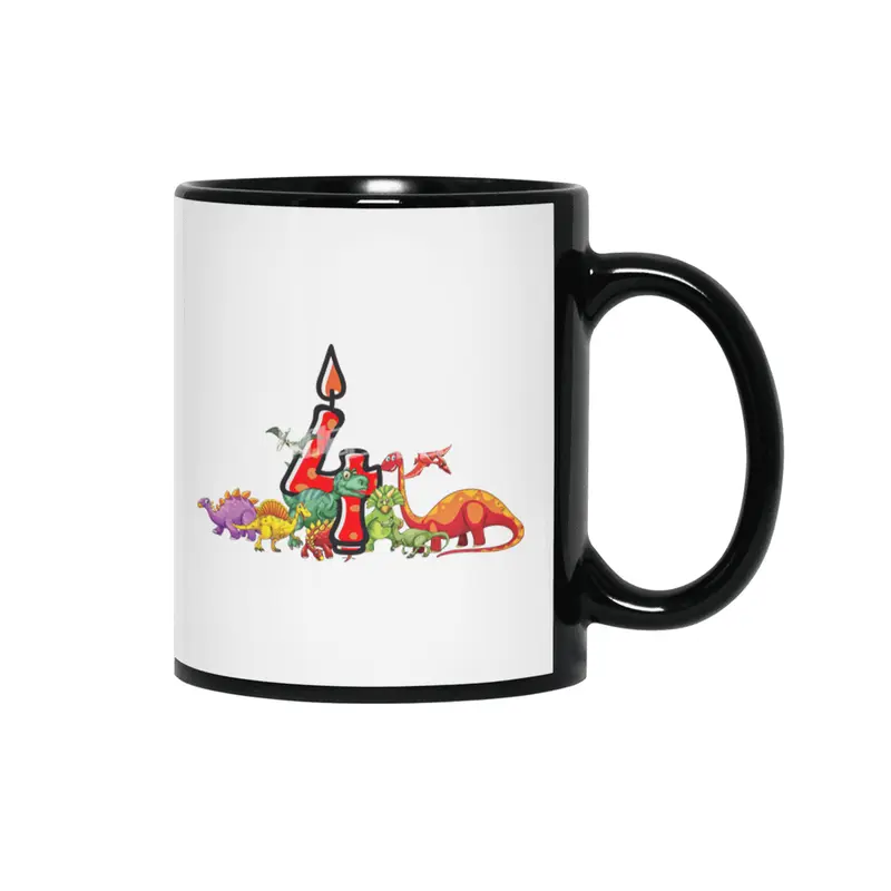 4th Birthday Dinosaur Dino Gift Boy four years old Siyah Kupa
