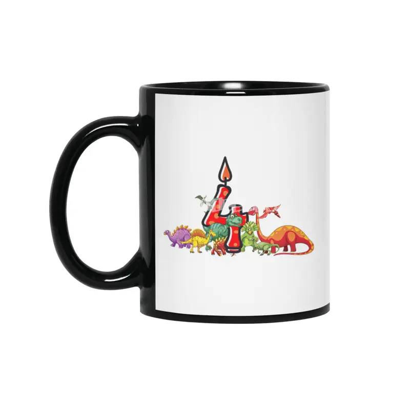 4th Birthday Dinosaur Dino Gift Boy four years old Siyah Kupa