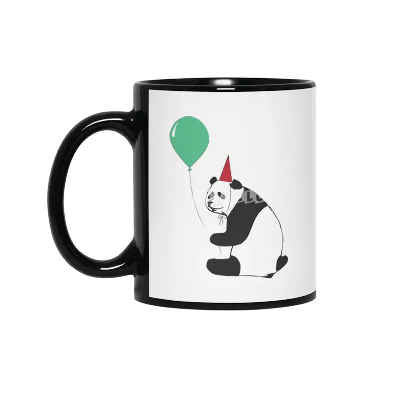 Panda with Balloon Siyah Kupa