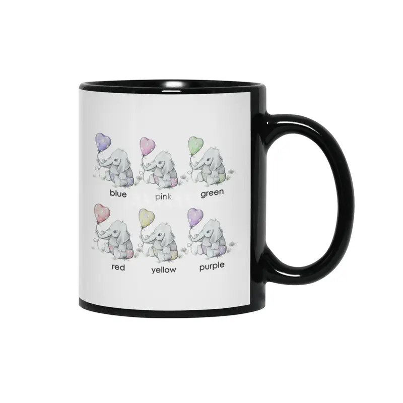 Baby Elephant with Polka Dot Balloon and Colors Kids Tee Siyah Kupa