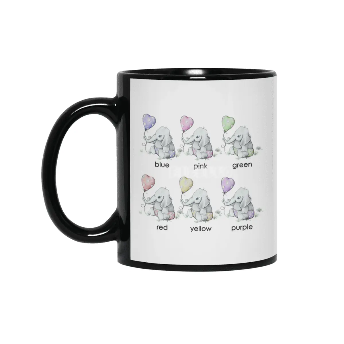 Baby Elephant with Polka Dot Balloon and Colors Kids Tee Siyah Kupa