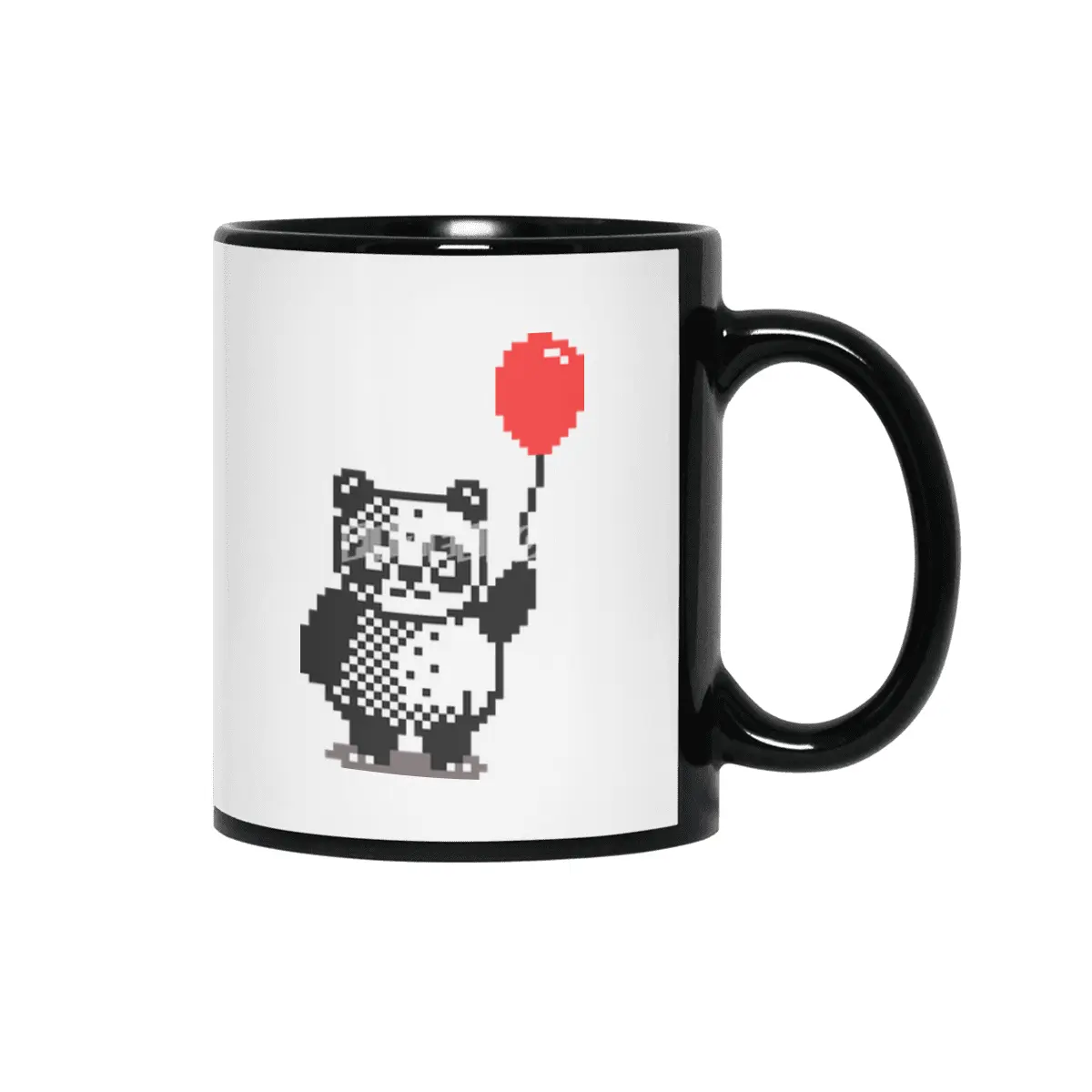 Cute panda with a red balloon - pixel art Siyah Kupa