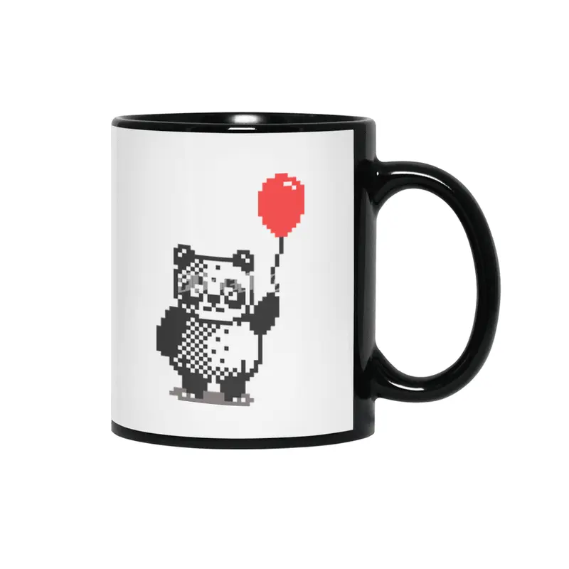 Cute panda with a red balloon - pixel art Siyah Kupa