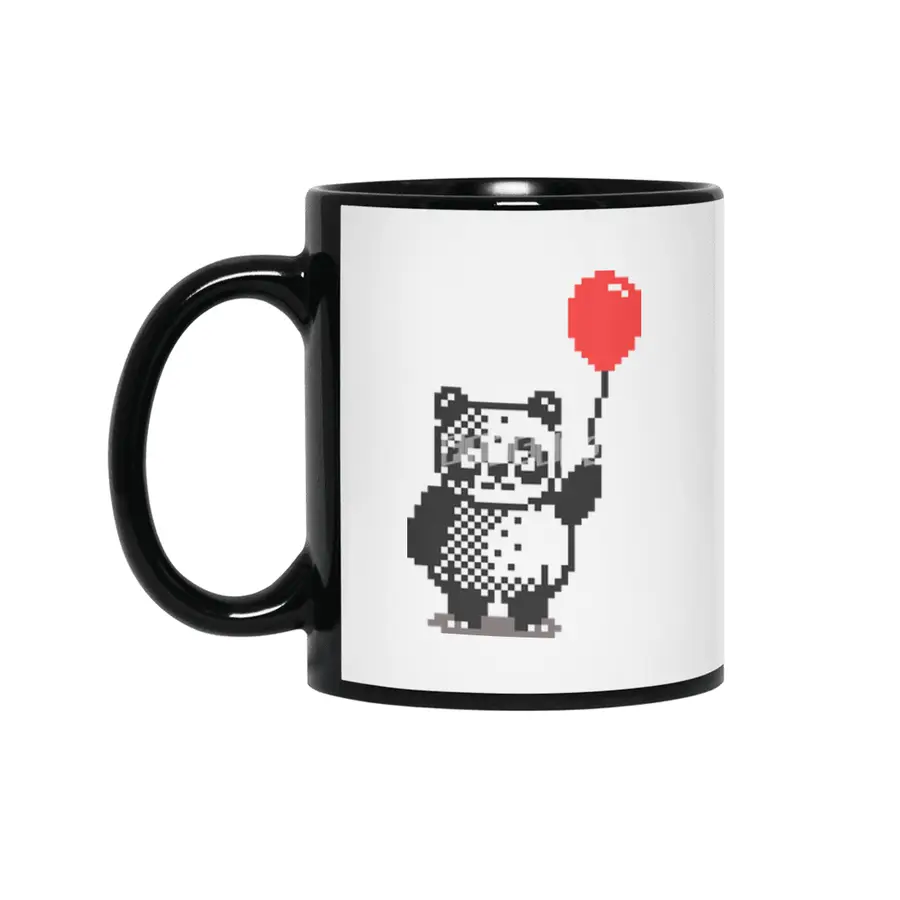 Cute panda with a red balloon - pixel art Siyah Kupa