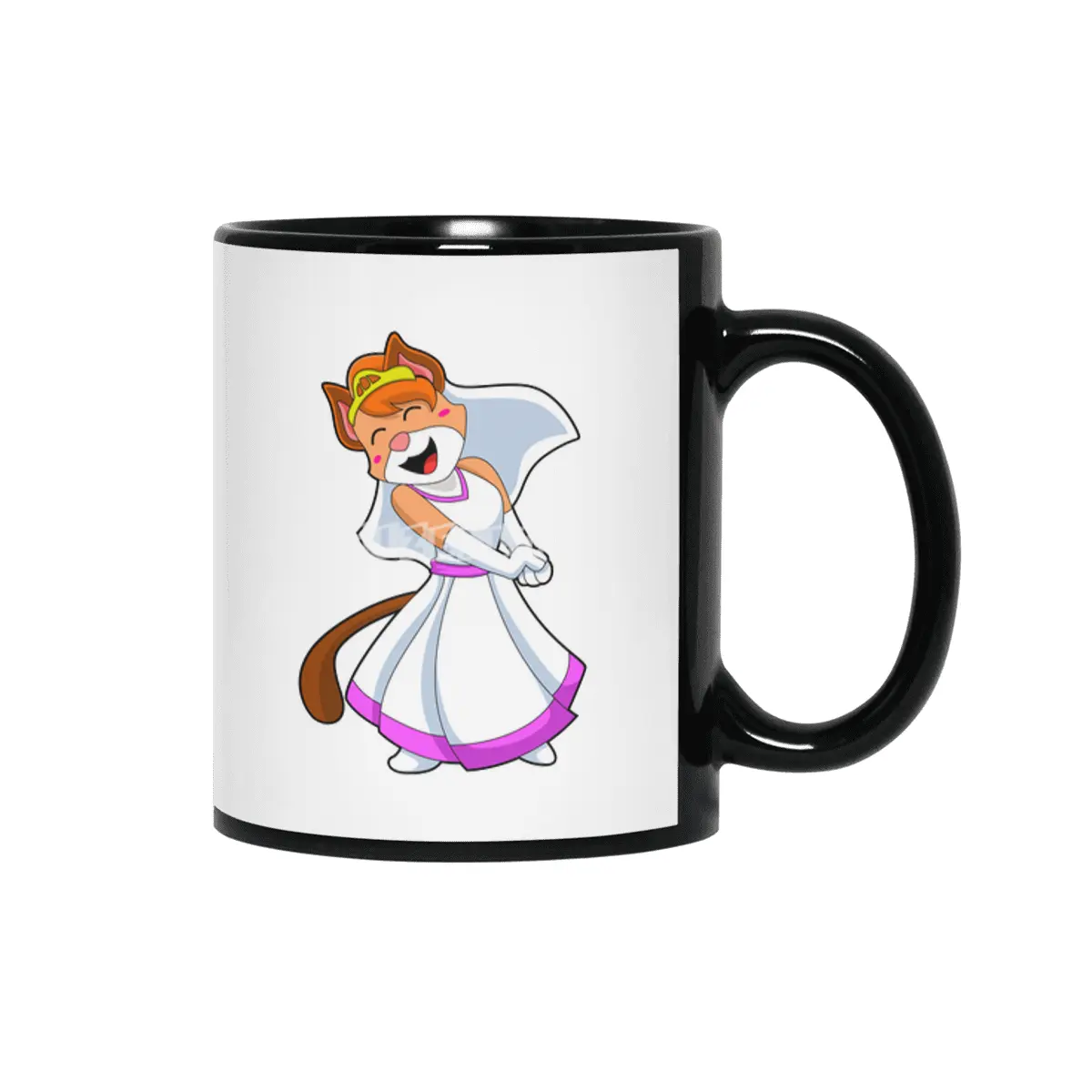 Cat as Bride with Wedding dress & Crown Siyah Kupa