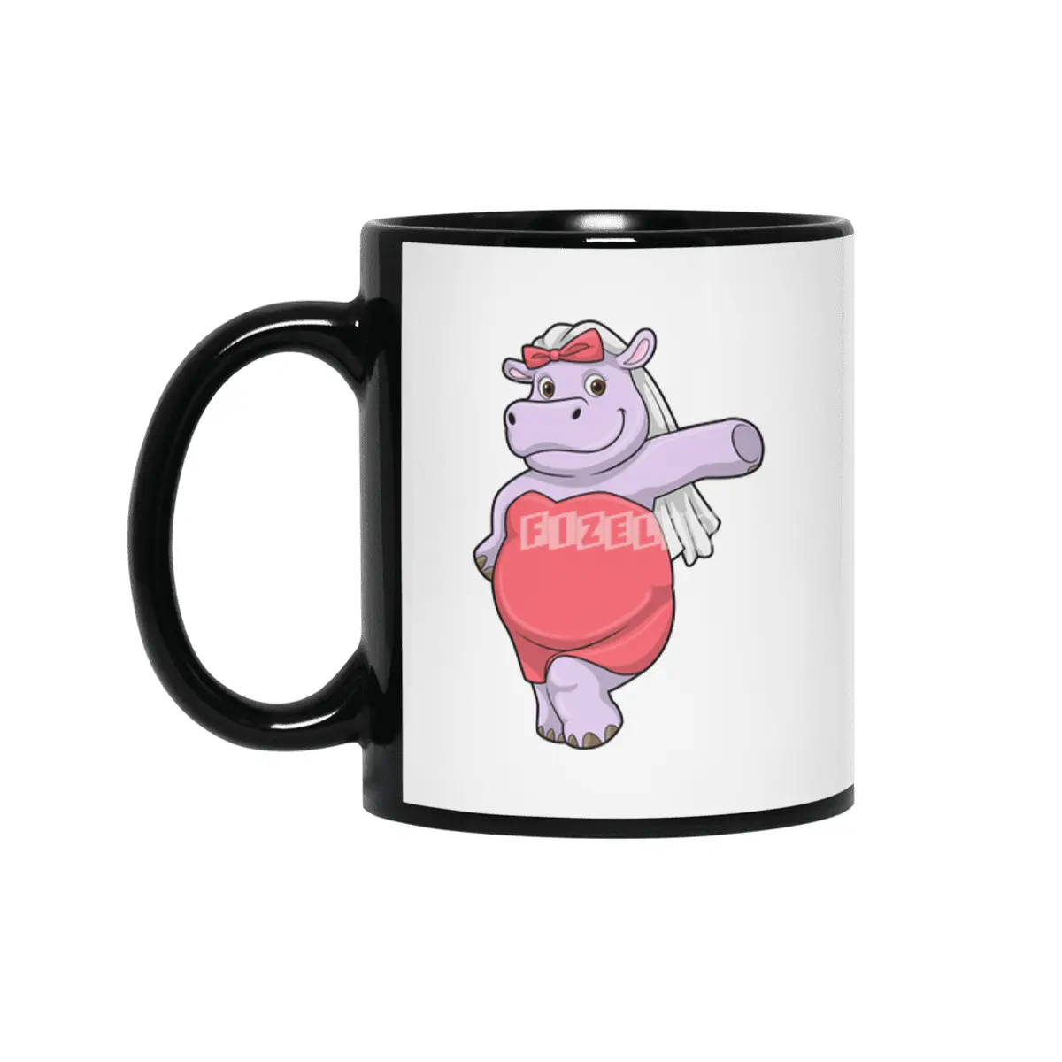 Hippo as Bride with Veil & Bow Siyah Kupa