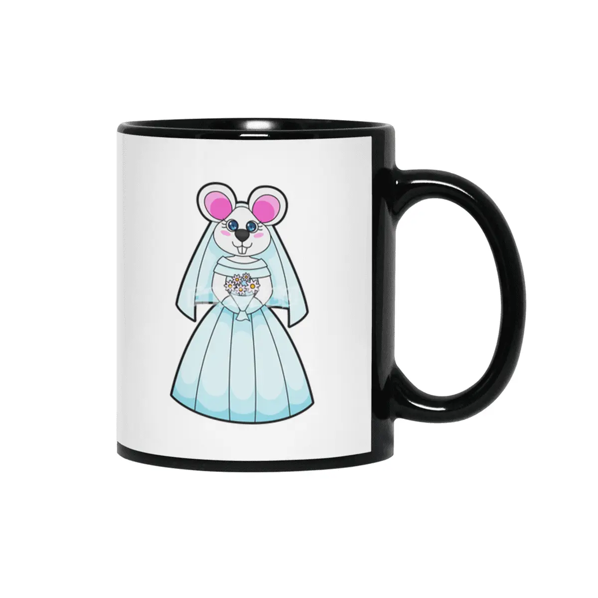 Mouse as Bride with Bunch of flowers Siyah Kupa