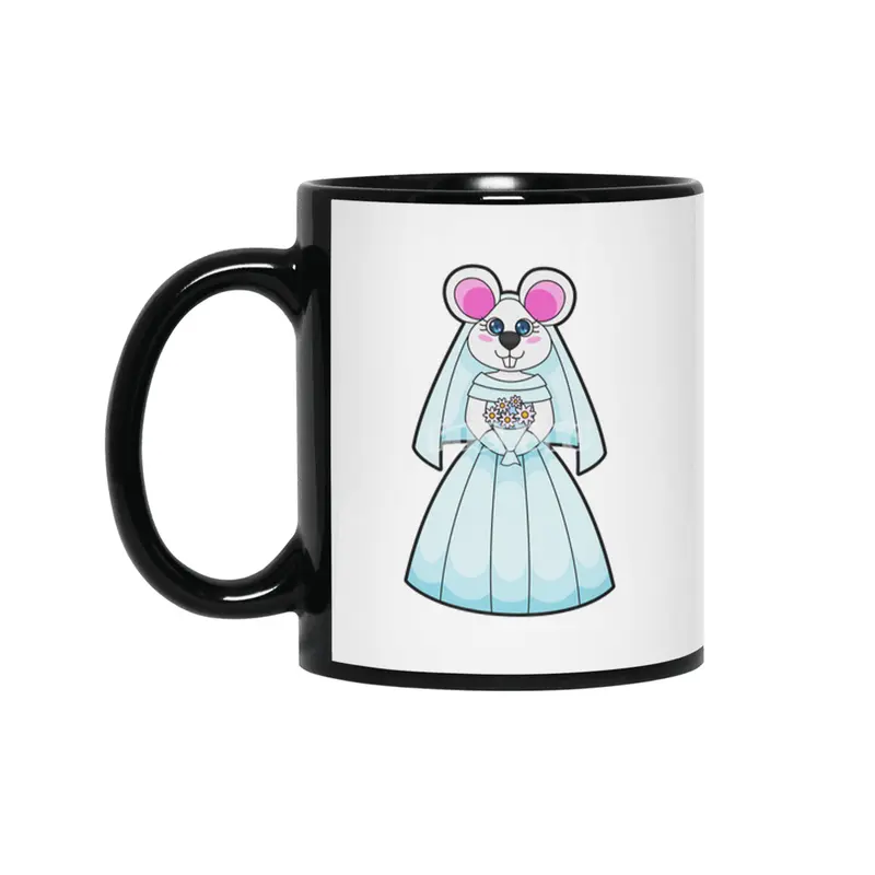 Mouse as Bride with Bunch of flowers Siyah Kupa