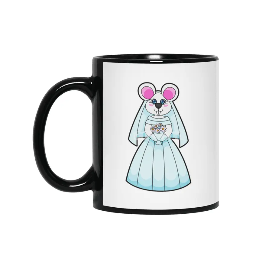 Mouse as Bride with Bunch of flowers Siyah Kupa