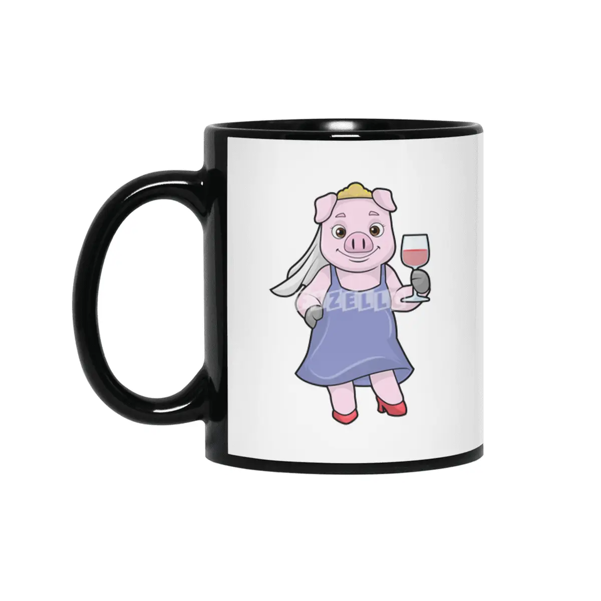 Pig as Bride with Veil & Red wine Siyah Kupa