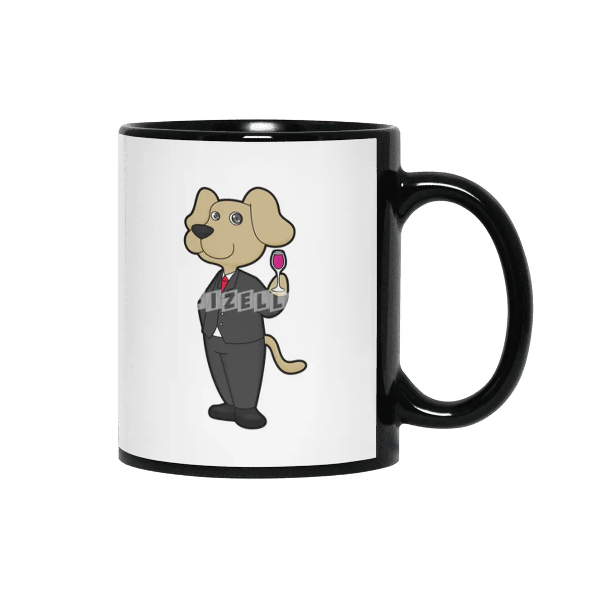 Dog as Groom with Glass of Red wine Siyah Kupa