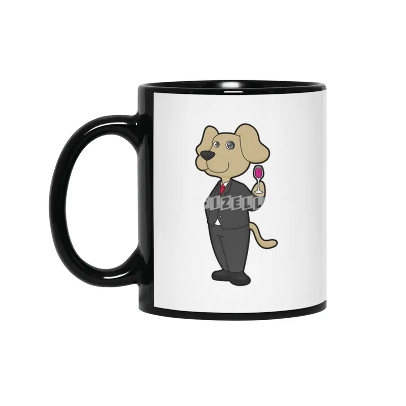 Dog as Groom with Glass of Red wine Siyah Kupa