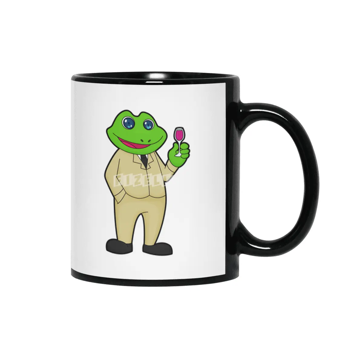 Frog as Groom with Glass of Red wine Siyah Kupa
