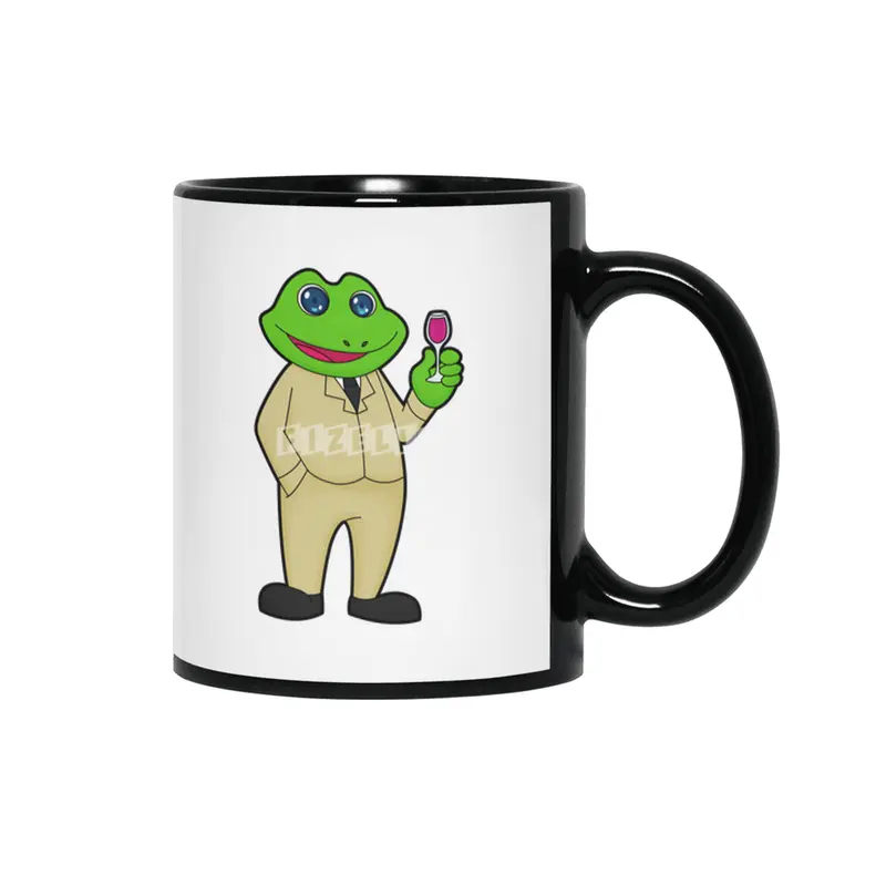 Frog as Groom with Glass of Red wine Siyah Kupa