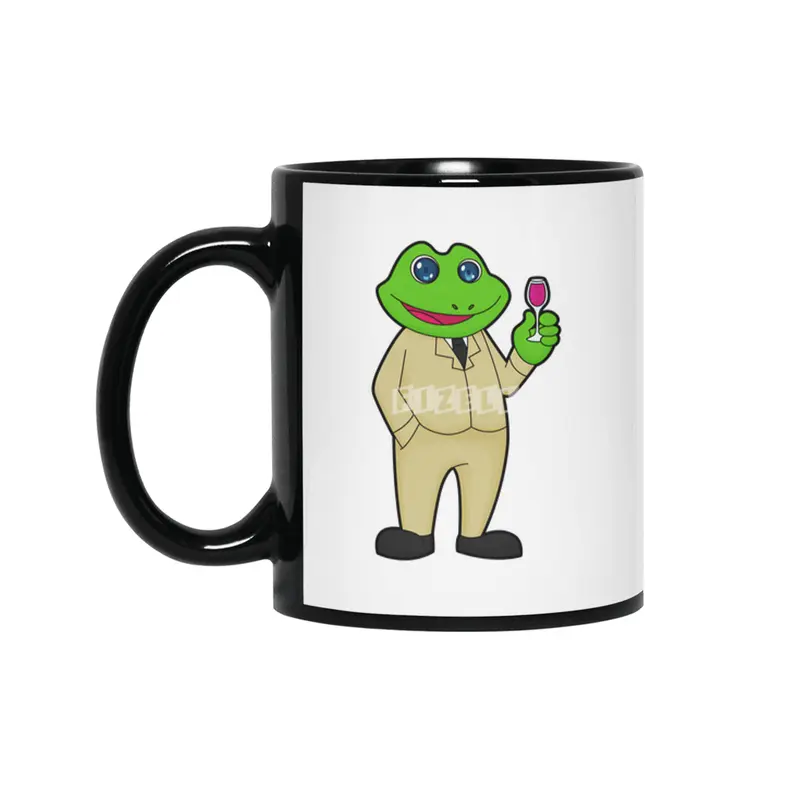 Frog as Groom with Glass of Red wine Siyah Kupa