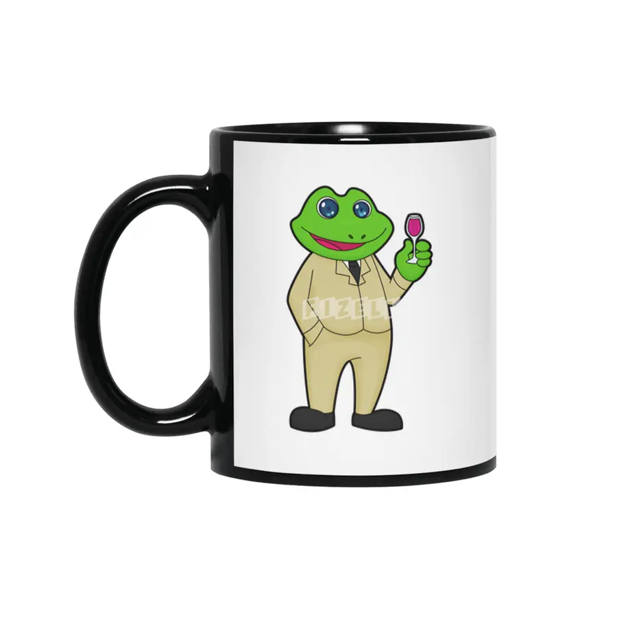 Frog as Groom with Glass of Red wine Siyah Kupa