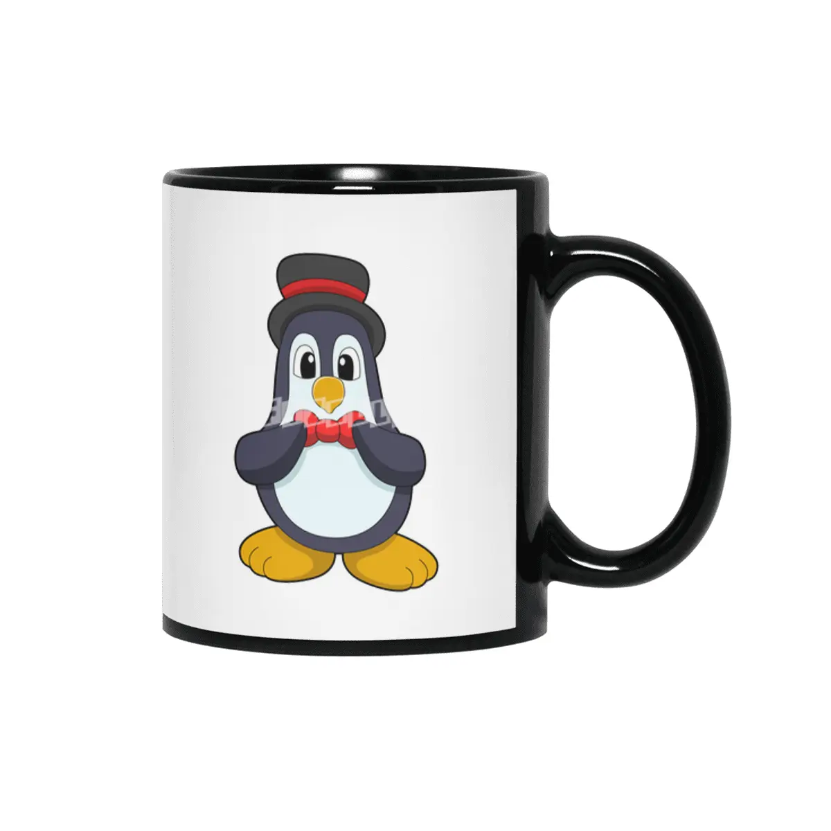 Penguin as Groom with Ribbon & Hat Siyah Kupa