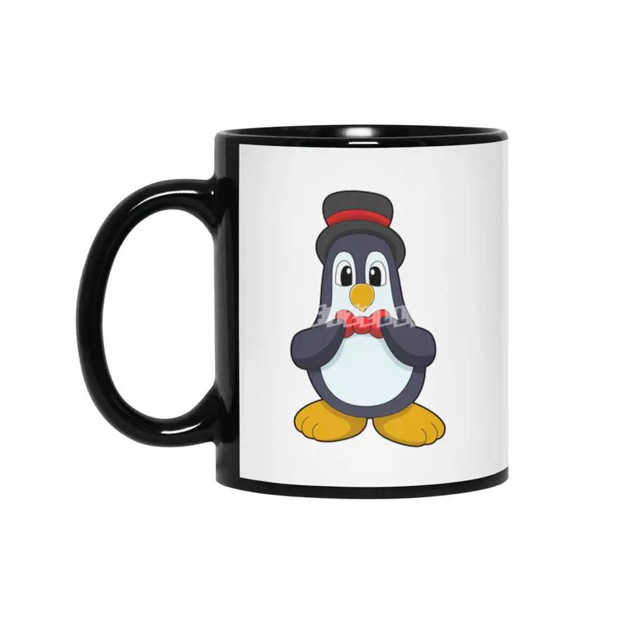 Penguin as Groom with Ribbon & Hat Siyah Kupa