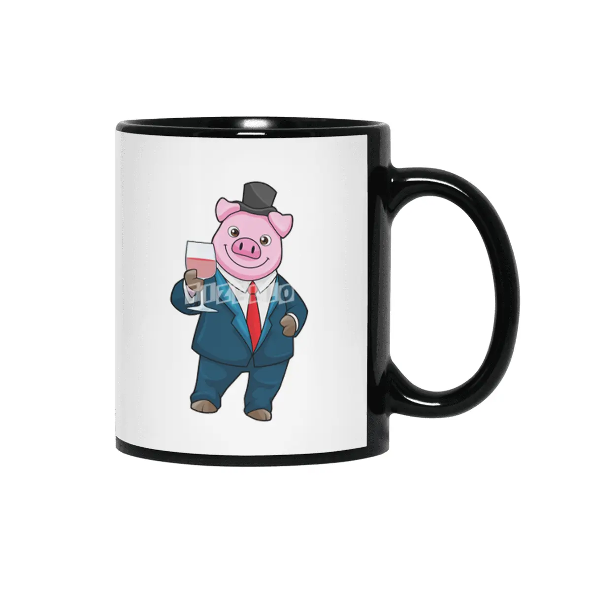 Pig as Groom with Glass of Wine Siyah Kupa