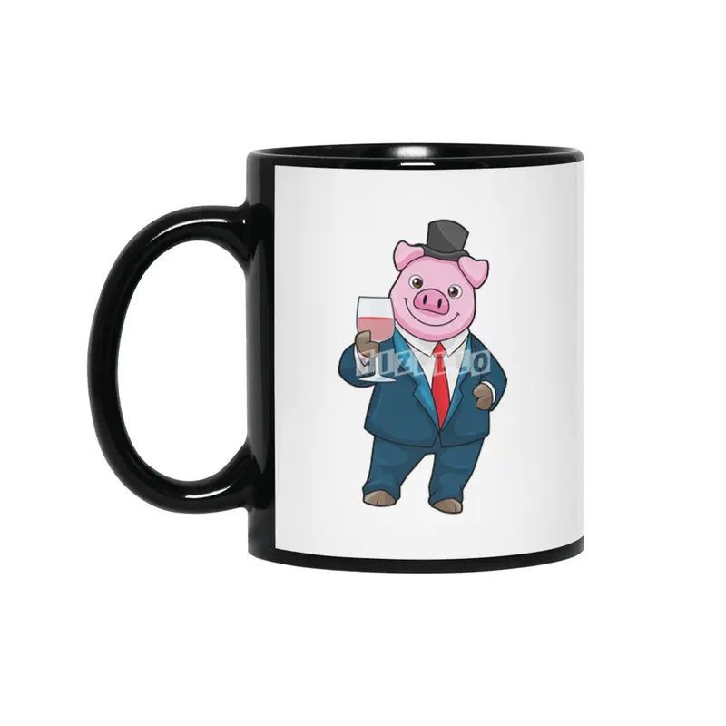 Pig as Groom with Glass of Wine Siyah Kupa