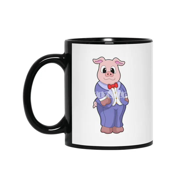 Pig as Groom with Suit Siyah Kupa