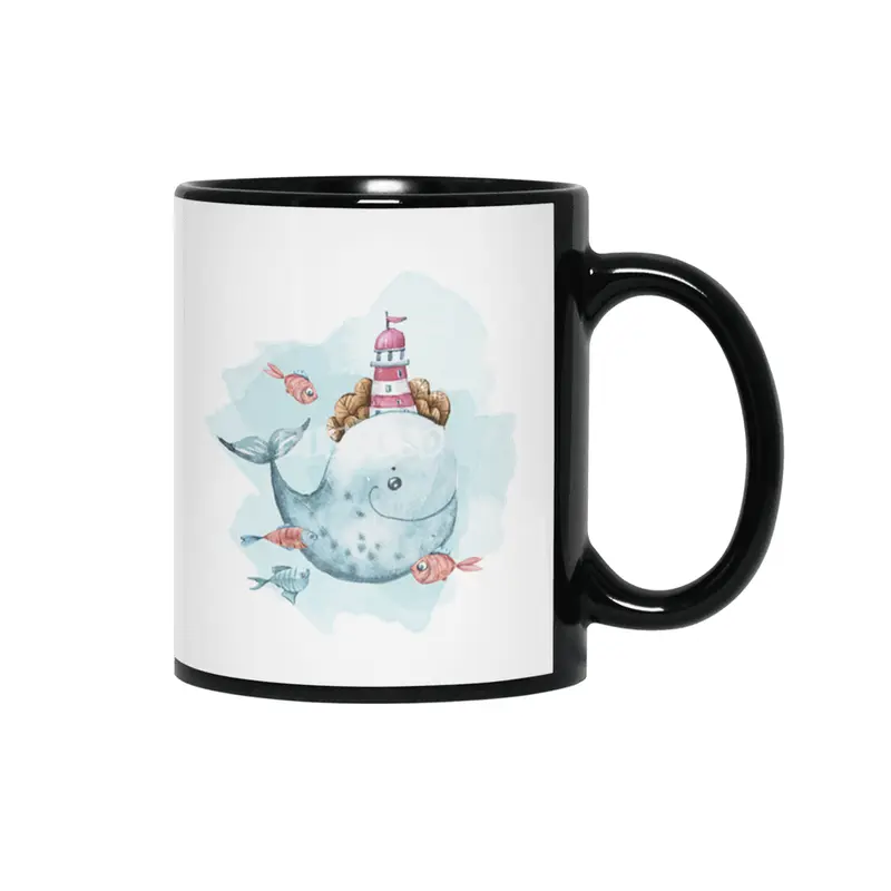A cute whale watercolor illustration Siyah Kupa