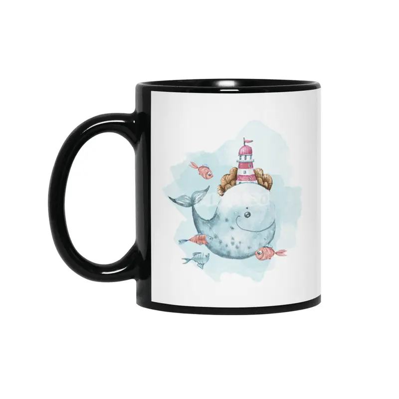 A cute whale watercolor illustration Siyah Kupa