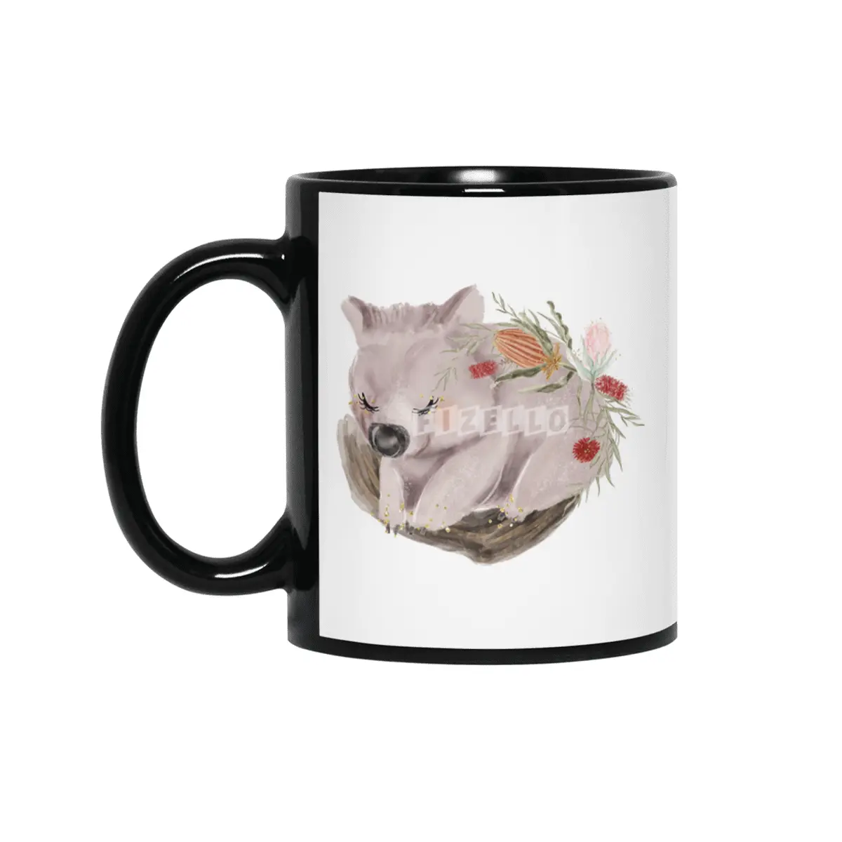Beautiful Quokka illustration in watercolor Siyah Kupa