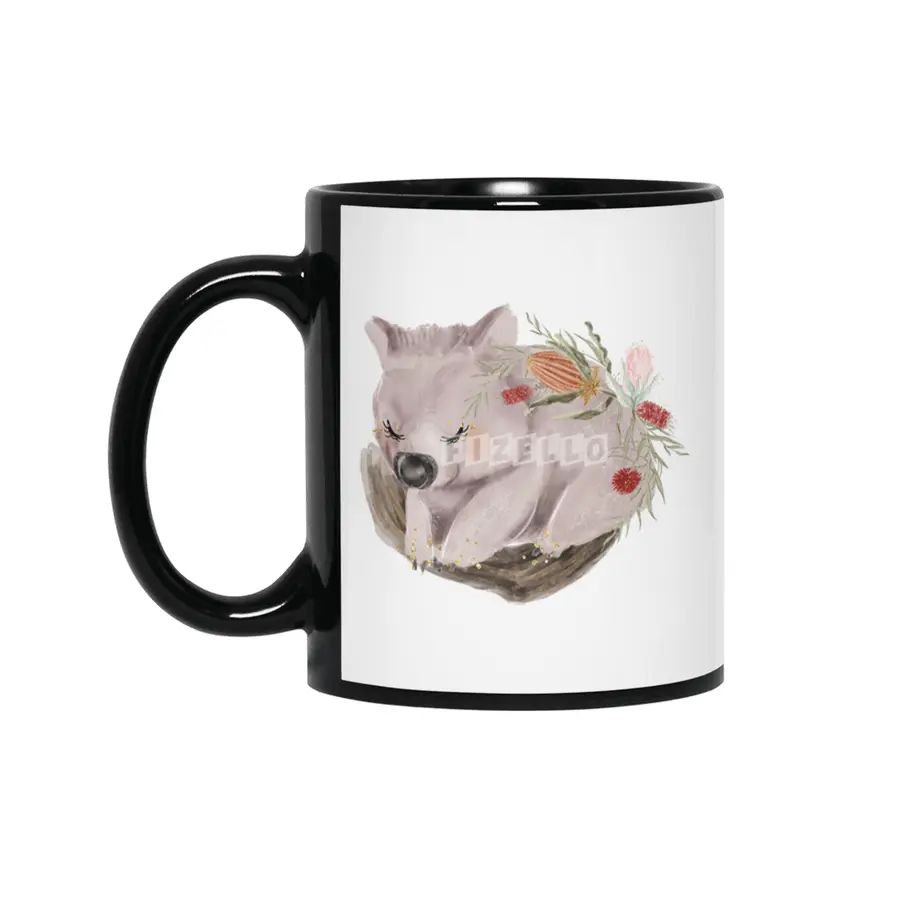 Beautiful Quokka illustration in watercolor Siyah Kupa