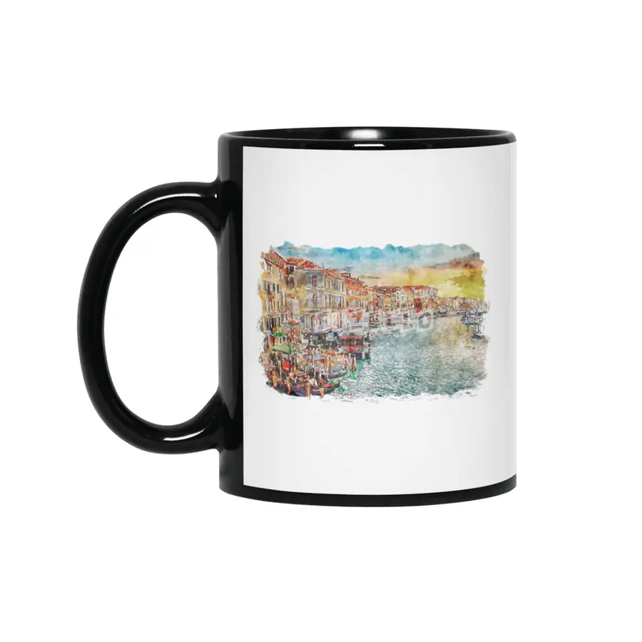 Venice Watercolor Siyah Kupa