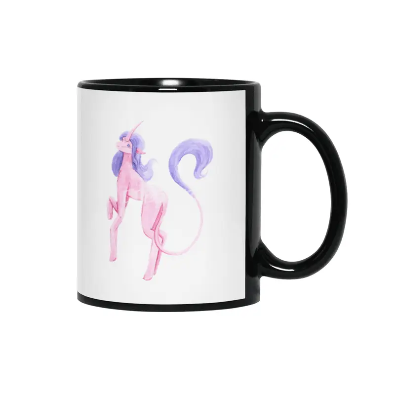 Pink Watercolor Unicorn Siyah Kupa
