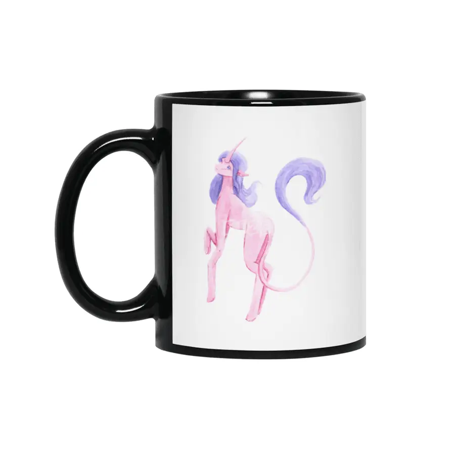 Pink Watercolor Unicorn Siyah Kupa