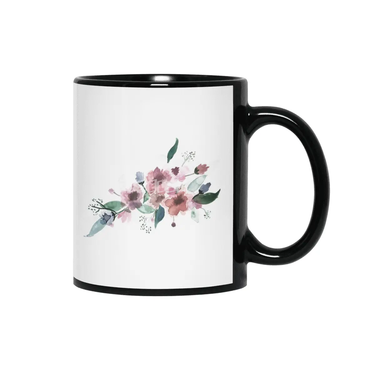 Watercolor Flowers Siyah Kupa