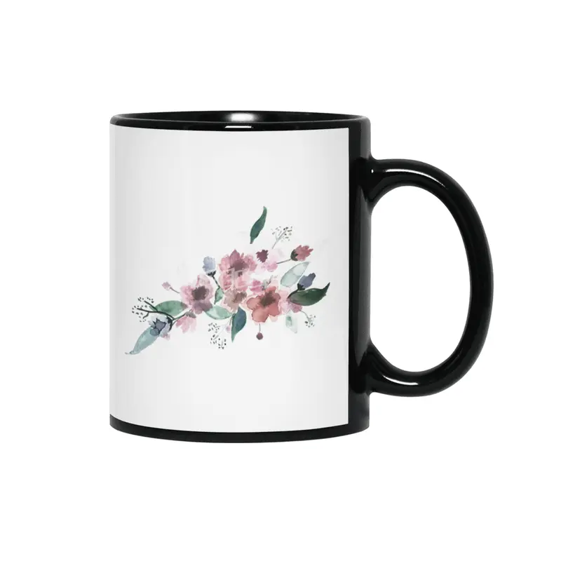 Watercolor Flowers Siyah Kupa