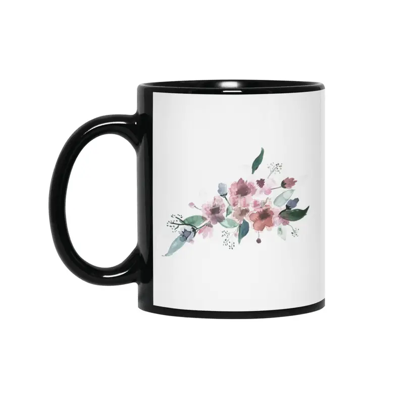 Watercolor Flowers Siyah Kupa