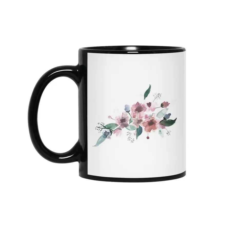 Watercolor Flowers Siyah Kupa