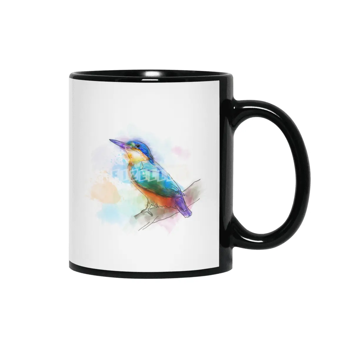Colorful Kingfish bird, watercolor Siyah Kupa