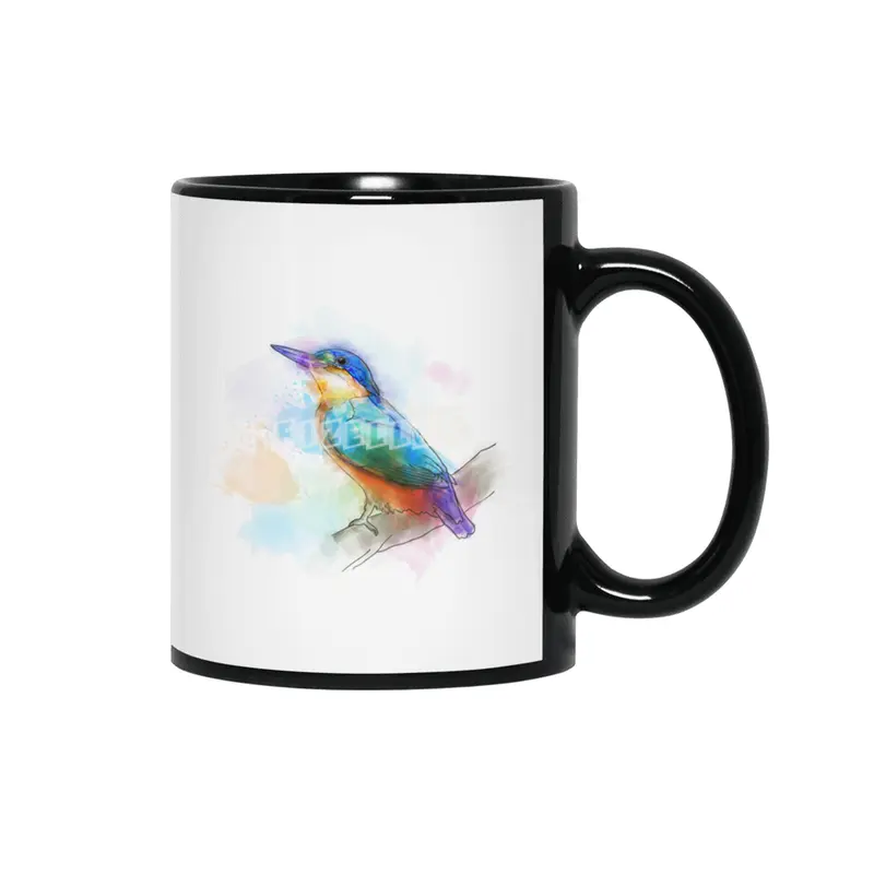 Colorful Kingfish bird, watercolor Siyah Kupa