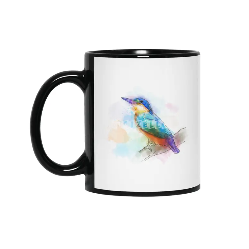 Colorful Kingfish bird, watercolor Siyah Kupa