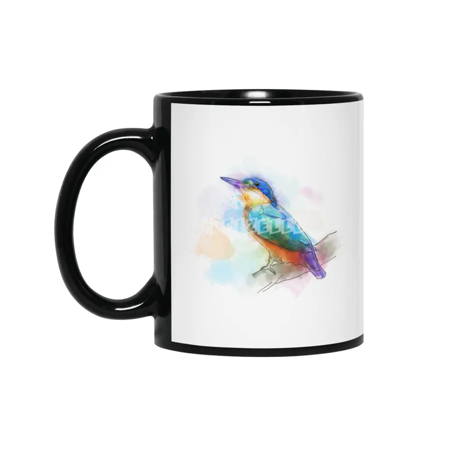 Colorful Kingfish bird, watercolor Siyah Kupa