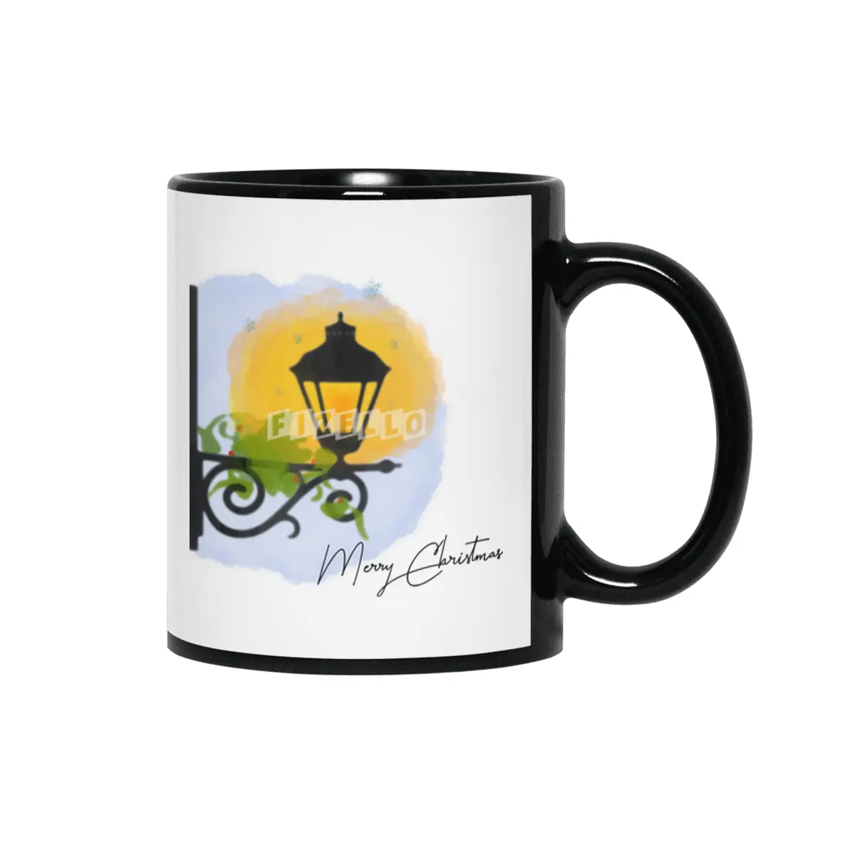 Merry Christmas Watercolor lamp post (black) Siyah Kupa