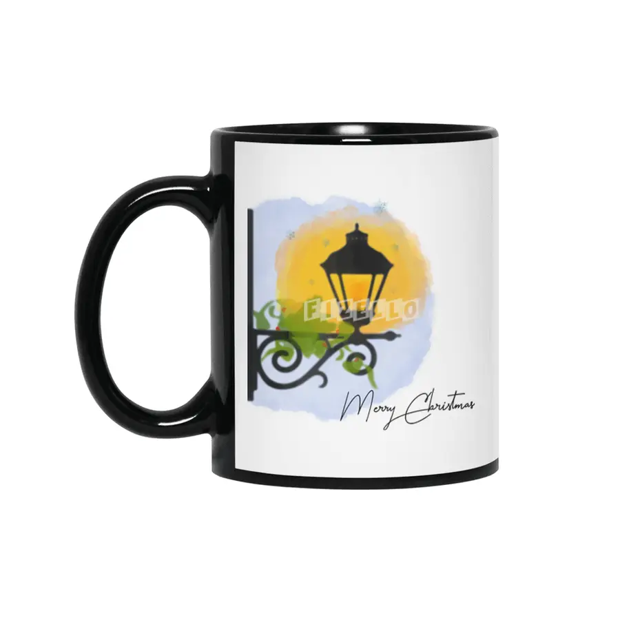 Merry Christmas Watercolor lamp post (black) Siyah Kupa